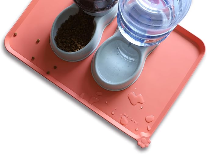 Hoki Found Large Silicone Pet Food Mats Tray - Non Slip Pet Dog Cat Bowl Mats Placemat - Dog Pet Cat Feeding Mat - Waterproof Dog Cat Food Mats -Pet Water Mats for Floors-Burnt Coral